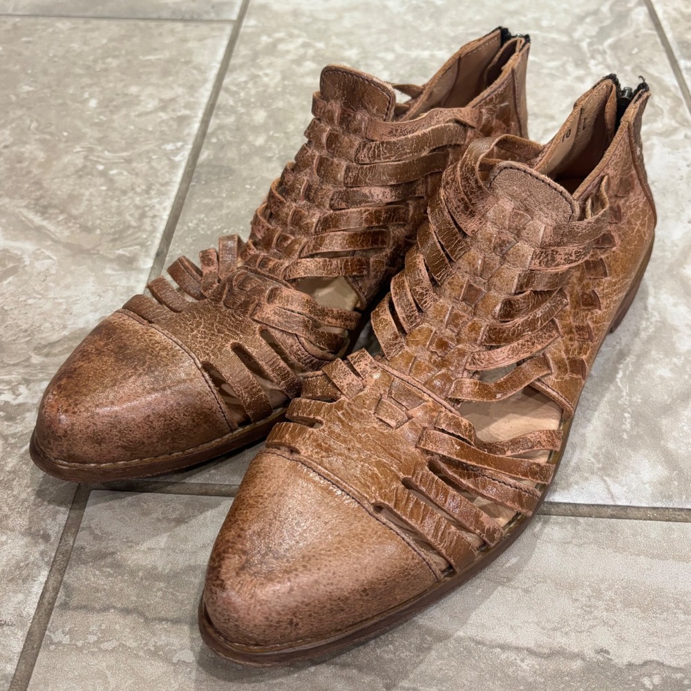 Bed Stu Woven las cruces Leather Flats Tan Distressed Huarache Pointed Toe 10